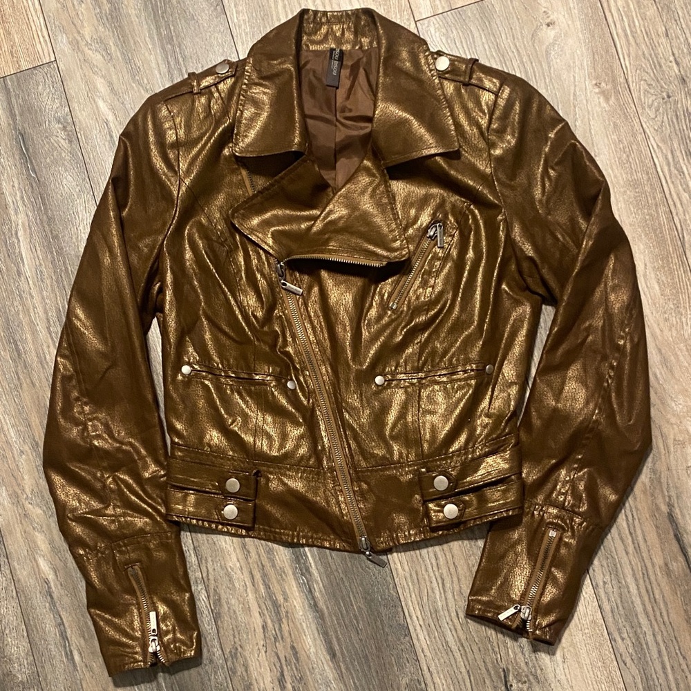 Bisou Bisou Metallic Brown Leather Jacket